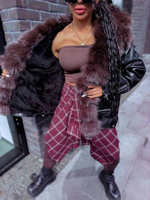 Melna virsjaka ar choco pūku "LUX FUR" FL47